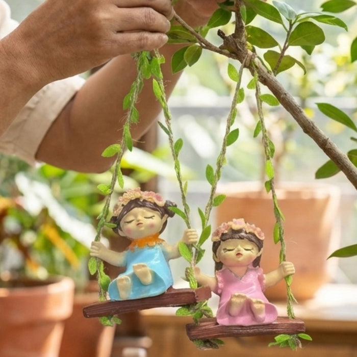 Wonderland Whimsical Hanging Fairy Girl Figurines – Set of 2 Hand-Painted Garden Swing Statues for Home Decor & Gifting3.5x2.1x3.6 inch