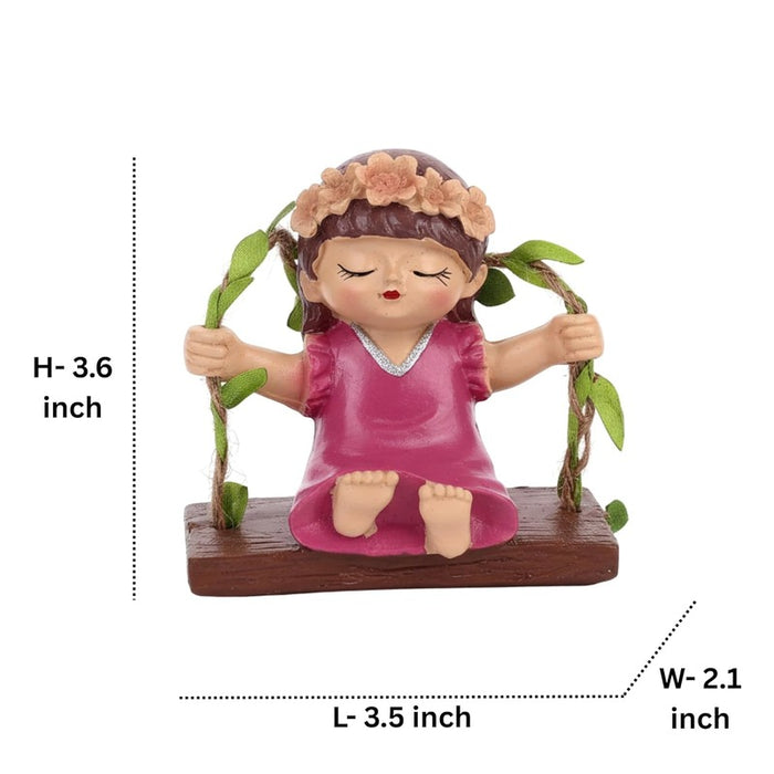 Wonderland Whimsical Garden Fairy Duo – Hanging Resin Girl Figurines on Swings with Leaf Accents – Enchanting Outdoor & Indoor Décor- White&Pink-3.5x2.1x3.6inch