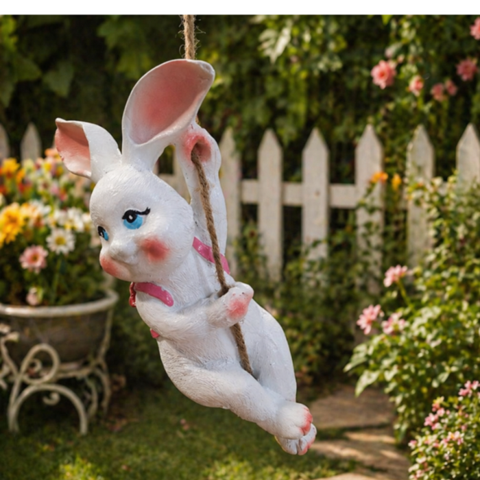 pink & white Hanging Bunny Figurine|