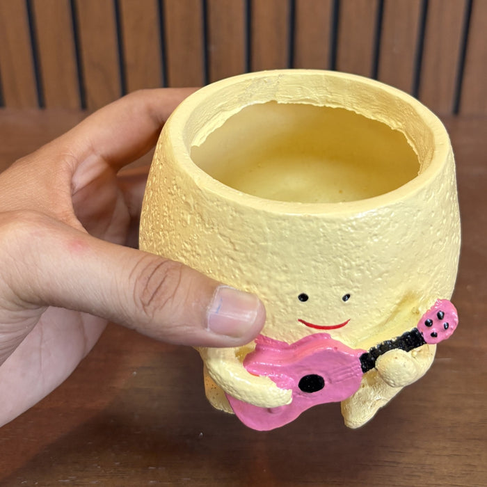 Adorable Happy Mini Planter with Pink Guitar