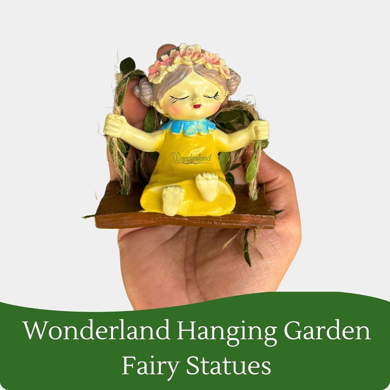 Garden Fairies on Mini Hanging Swings – Set of 2- Pink & Yellow- 3.5x2.1x3.6inch