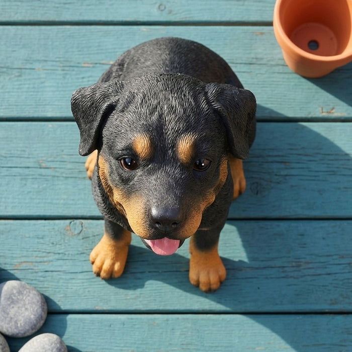 Playful Puppy Garden Figurine – Realistic Black and Tan Dog Statue for Indoor/Outdoor Home Décor-4x2.6x7.5inch
