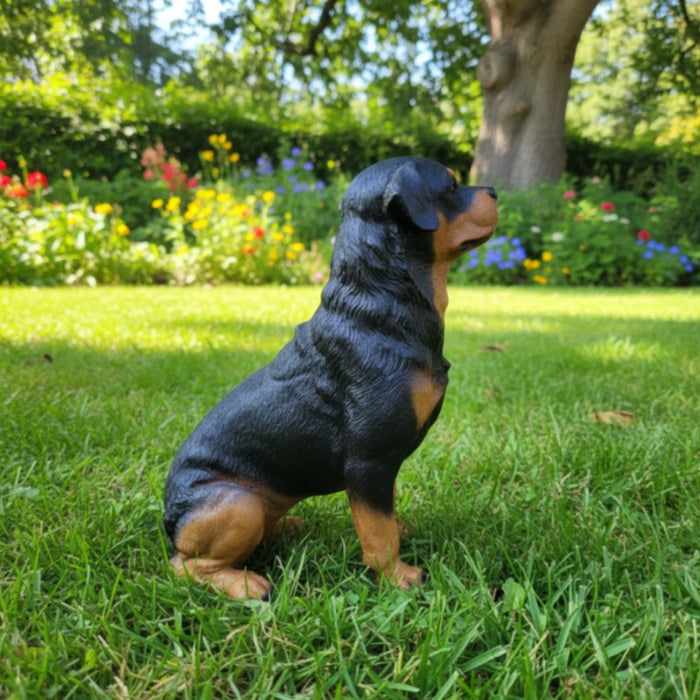 Playful Puppy Garden Figurine – Realistic Black and Tan Dog Statue for Indoor/Outdoor Home Décor-4x2.6x7.5inch