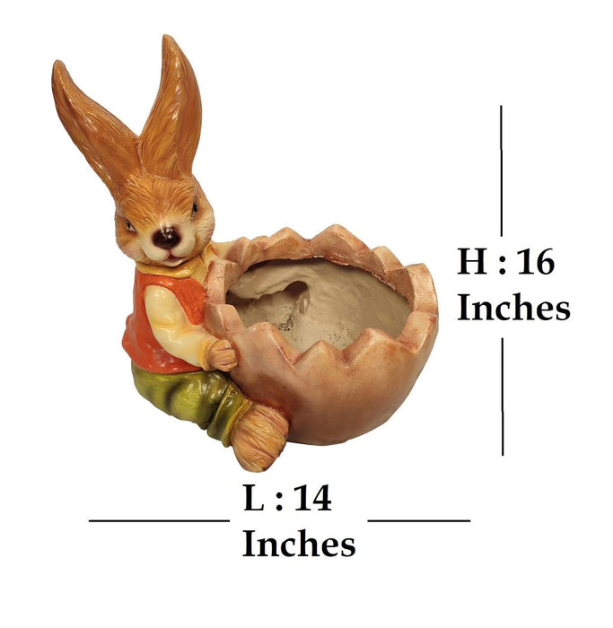 Rabbit Planter Figurine 14 x 9 x 16 inches, Set of 1, Multicolor