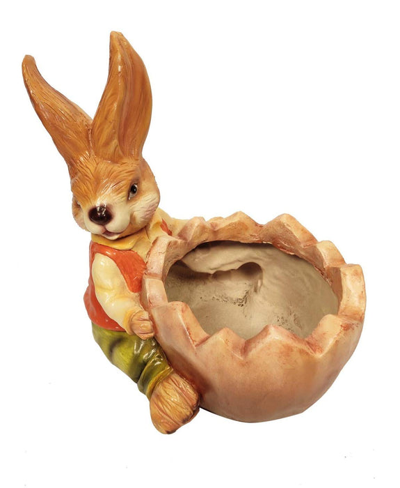 Rabbit Planter Figurine 14 x 9 x 16 inches, Set of 1, Multicolor