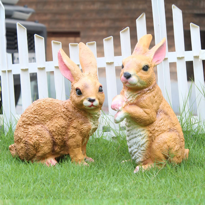 Set of 2 Brown Rabbits | Garden Decor