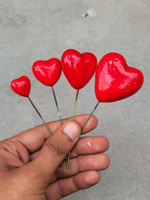 Wonderland Red Polystyrene Hearts with Wire for Cake Toppers | Lightweight Decorative Foam Heart Picks | Pack of 20 Pcs for Cakes | Cupcakes | Floral Arrangements & Crafts