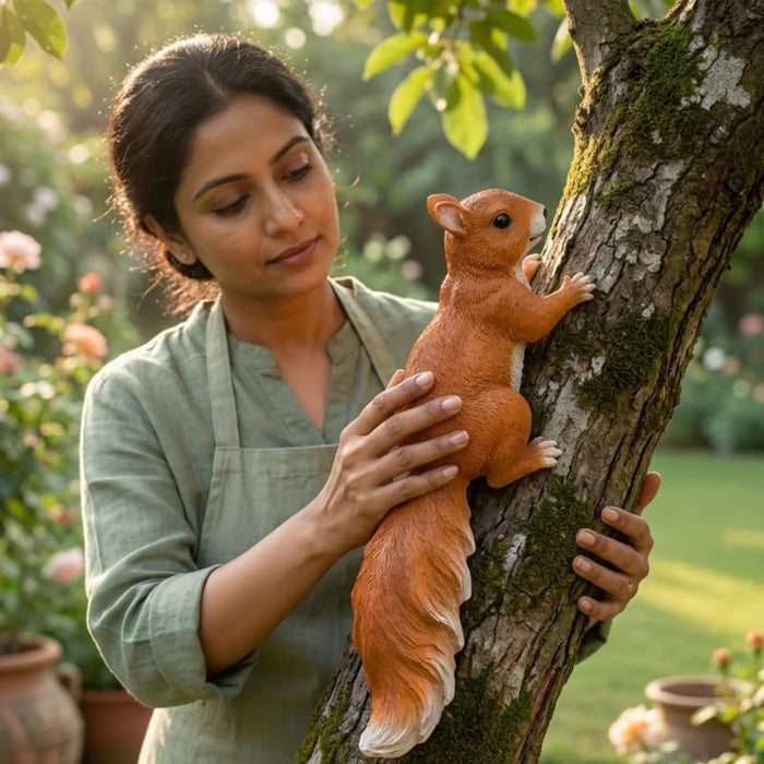 Wonderland Lifelike Climbing Tree Squirrel Statue – Weather-Resistant Resin Garden Sculpture for Outdoor Decor & Patio Accents-3x3x13 inch
