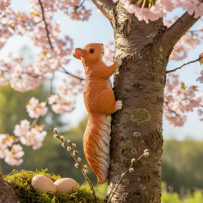 Wonderland Lifelike Climbing Tree Squirrel Statue – Weather-Resistant Resin Garden Sculpture for Outdoor Decor & Patio Accents-3x3x13 inch