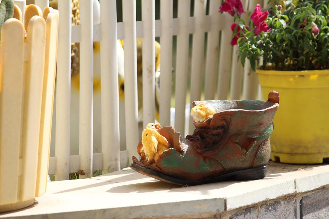 Rabbits on Shoe with Flower (Gift Item, Garden Decor, Garden Planter/Pot)