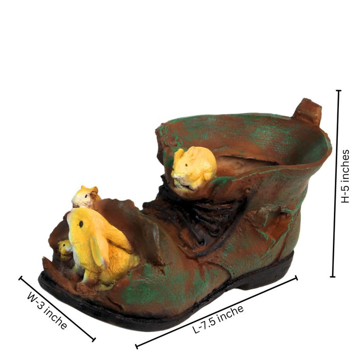 Rabbits on Shoe with Flower (Gift Item, Garden Decor, Garden Planter/Pot)