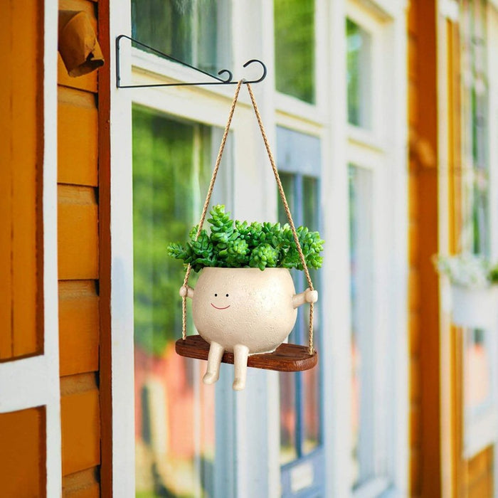 Wonderland Whimsical Hanging Swing Planter – Handcrafted Ceramic Succulent Pot with Cute Smiley Face Character for Indoor & Outdoor Décor- Plant Not Included