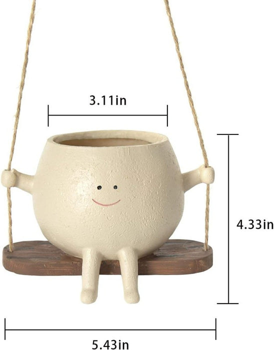 Wonderland Whimsical Hanging Swing Planter – Handcrafted Ceramic Succulent Pot with Cute Smiley Face Character for Indoor & Outdoor Décor- Plant Not Included