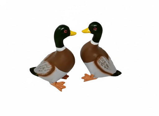 Two realistic mallard duck garden statues