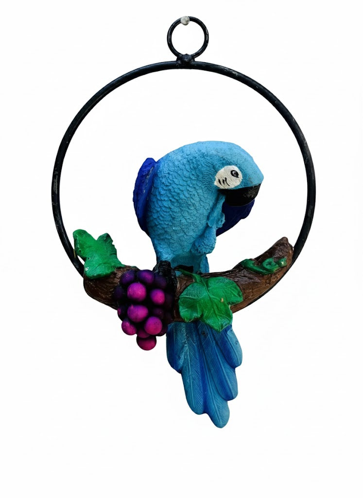 Blue Macaw Parrot on Branch Wall Hanging Decor