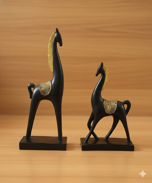 Black and gold modern horse showpiece set.