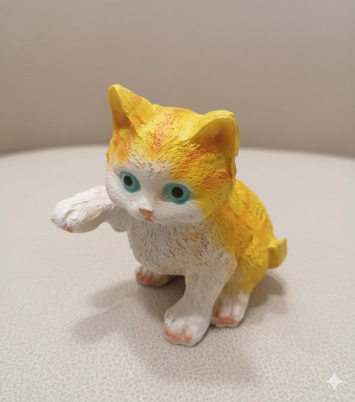 Yellow,Orange and White Kitten Figurine with Blue Eyes