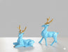 Blue geometric deer showpiece set, including a sitting showpiece and a standing showpiece with gold antlers.
