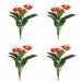 Set of 4 realistic red Anthurium artificial flowers with waxy heart-shaped leaves and yellow spadix for indoor home office decor.