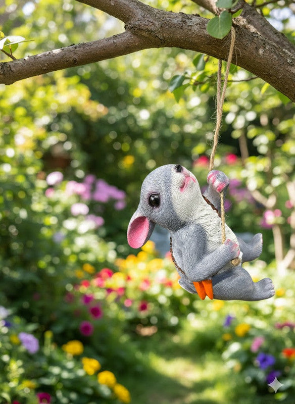 Unamed Rabbit Adorable Grey Rabbit Figurine with Carrot Purse - Whimsical Home Decor ...