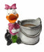 Duck cartoon character planter/pot holding a watering can next to a white bucket.