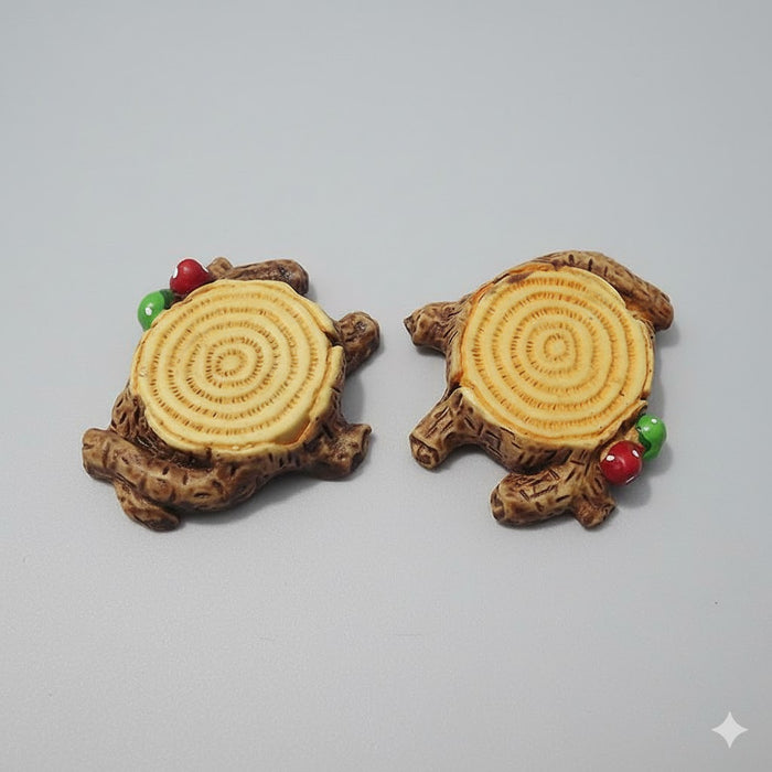 Wonderland Set of 2 Mini Resin Tree Stump Figurines with Red & Green Mushrooms - Fairy Garden Decor