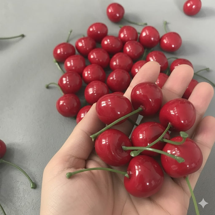 Wonderland Realistic Artificial Red Cherries - Set of 40 Simulation Fruit for Home Decor, Crafting & Photography Props
