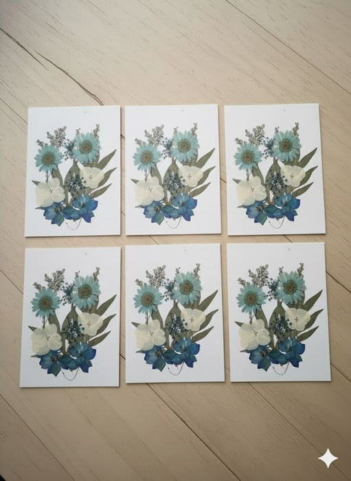 Wonderland Handmade Pressed Flower Art Cards - Blue & White Floral Stationery Set (Set of 6)