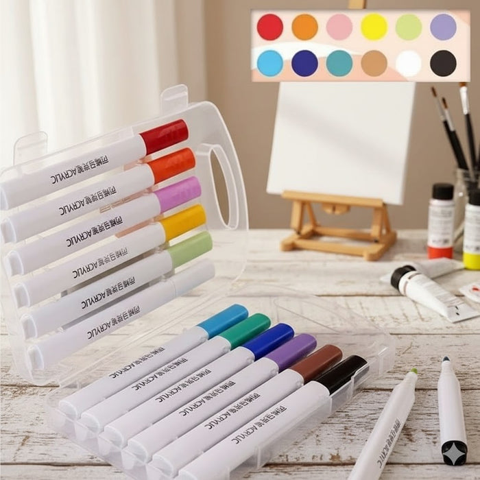 Wonderland 12-Color Acrylic Paint Marker Set - Fine Tip for Drawing, Canvas, Wood, Glass & More