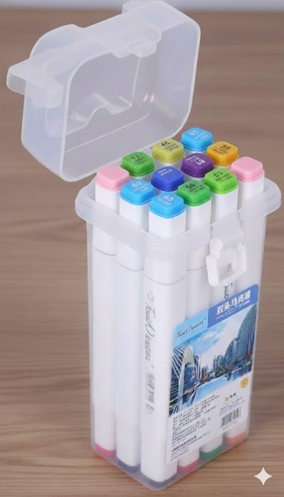 Wonderland Touchcool Dual Tip Art Sketch Markers Set - 12 Vibrant Colors - Fine & Broad  Tips - Ideal for Illustration and Design