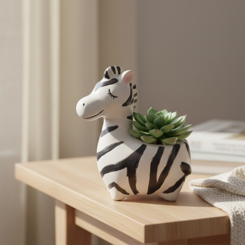 Wonderland 6 inch Hand-Painted Zebra Ceramic Mini Planter – Decorative Succulent Pot for Desk, Nursery, and Home Décor-5x2.5x6inch(Plant Not Included)