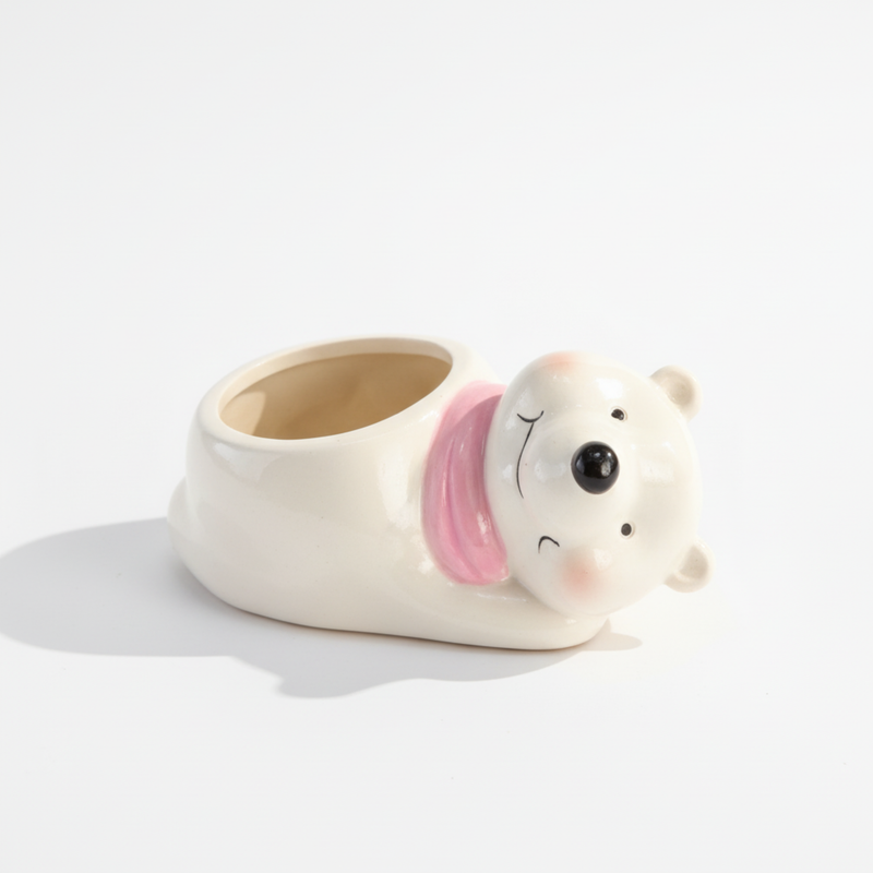 Wonderland 3 inch Hand-Painted Ceramic Polar Bear Succulent Planter – Cute Animal Mini Flower Pot with Pink Scarf Accent for Indoor Décor-6x3x3 inch(Plant Not Included)
