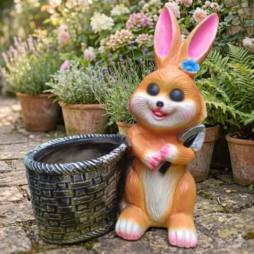  11 inch Whimsical Bunny Rabbit Garden Statue Planter 