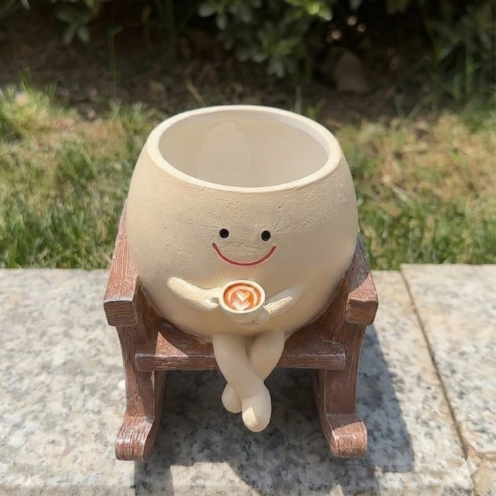 Whimsical Smiling Sitting Rocking Chair Planter