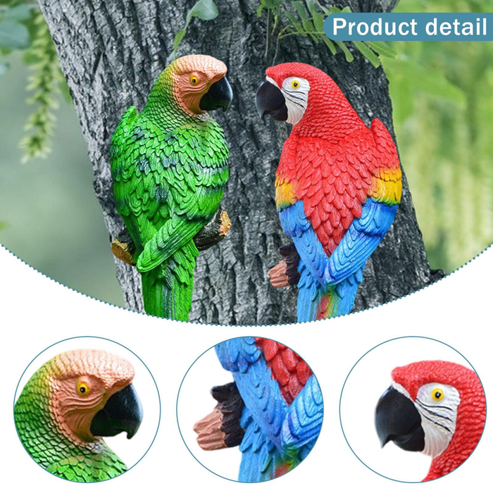 Tropical Parrot Wall Decor Set (Green & Red Macaws)Life Like Bird Sculptures | Lawn Figurines| Garden Décor