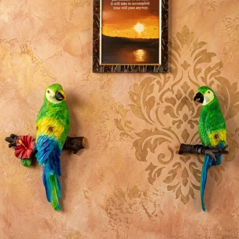 Macaw Parrot Wall Sculpture Set – 2-Piece Lifelike 3D Resin Bird Wall Decor