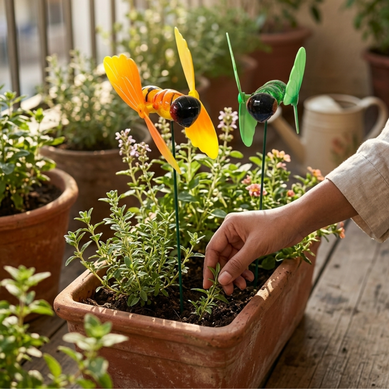 Whimsical Flying Insect Wind Spinner Garden Stakes