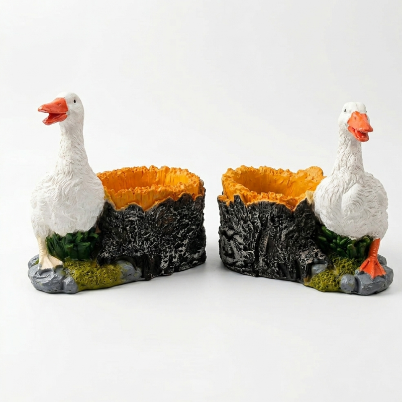 Pair of Duck Garden Planters – Set of 2 Resin  Flower Pots- Material Resin