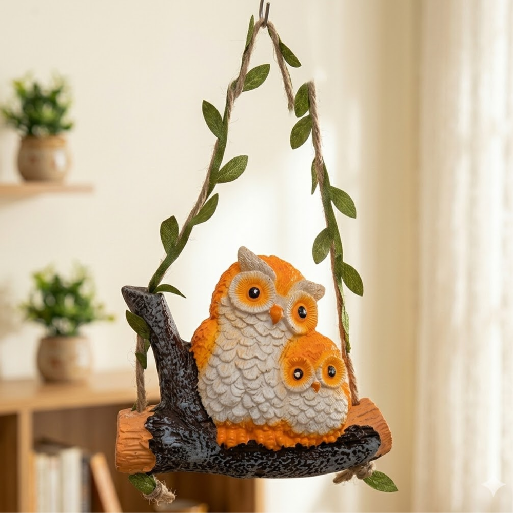 Cute mini Hanging Owl Couple  on Tree Branch