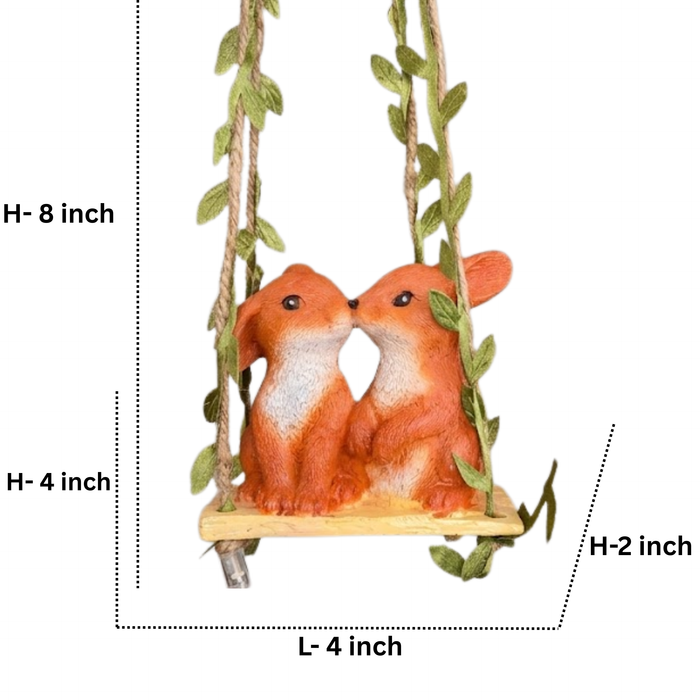 Romantic Kissing Bunnies on Hanging Tree Swing