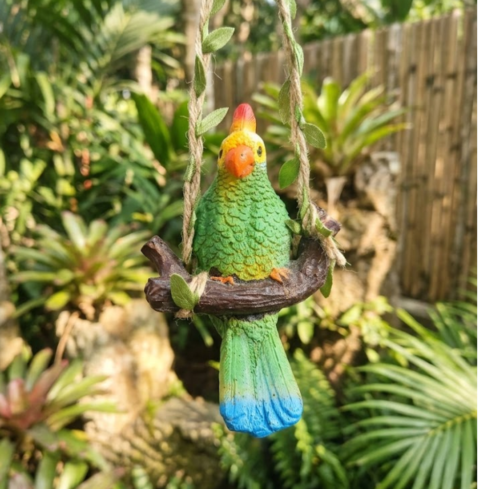 Decorative Mini Hanging Parrot on Branch Figurine