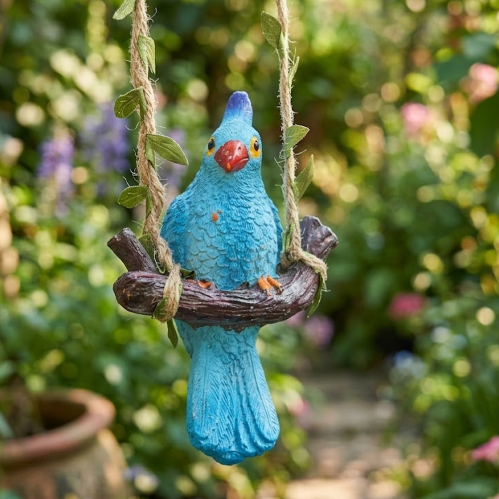 Hand-Painted Resin Mini Hanging Blue Bird Garden Statue