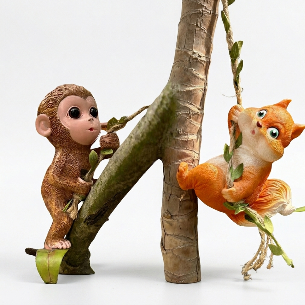 Cute Mini Hanging Garden Ornaments - Climbing Monkey & FoxTree Hugger (Set of 2)