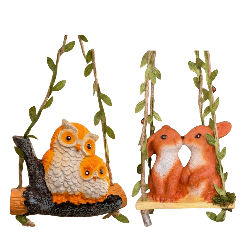 Mini Hanging Set - Adorable Owls on Branch and Bunnies