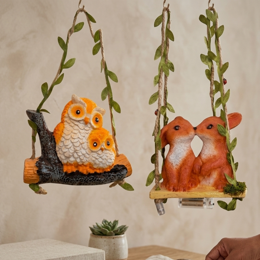 Mini Hanging Set - Adorable Owls on Branch and Bunnies