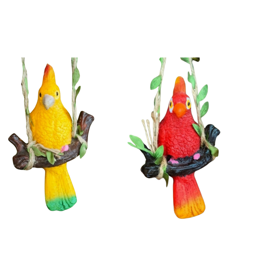 Set of 2 Mini Hanging Parrot Garden Figurines