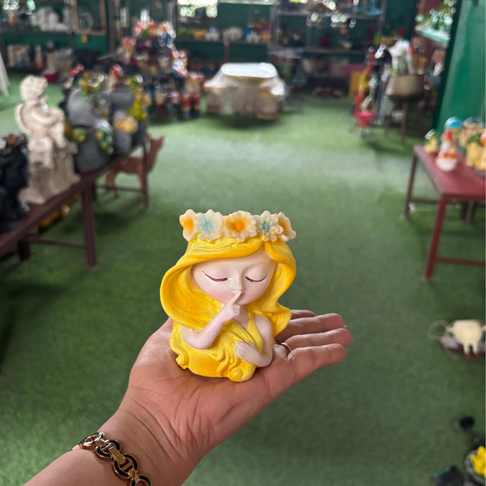 Wonderland Whimsical Yellow Flower Girl Resin Planter – Quiet Girl Succulent Pot & Pen Holder for Home, Office, and Garden Décor-3.5x2x4inch (Plant No Included)
