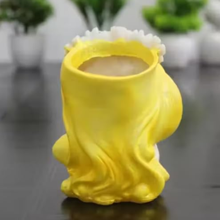 Wonderland Whimsical Yellow Flower Girl Resin Planter – Quiet Girl Succulent Pot & Pen Holder for Home, Office, and Garden Décor-3.5x2x4inch (Plant No Included)