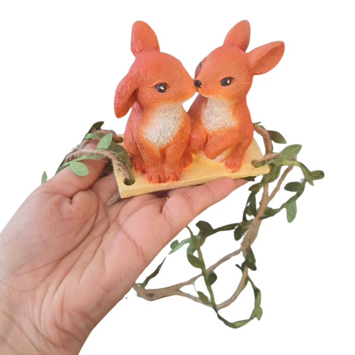 Hanging Garden Figurines Set - Adorable Owls on Branch and Bunnies on Swing Outdoor Decor