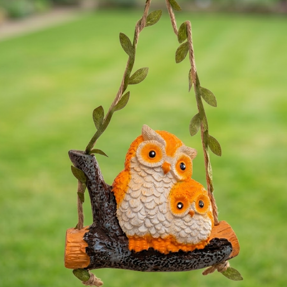 Cute mini Hanging Owl Couple  on Tree Branch